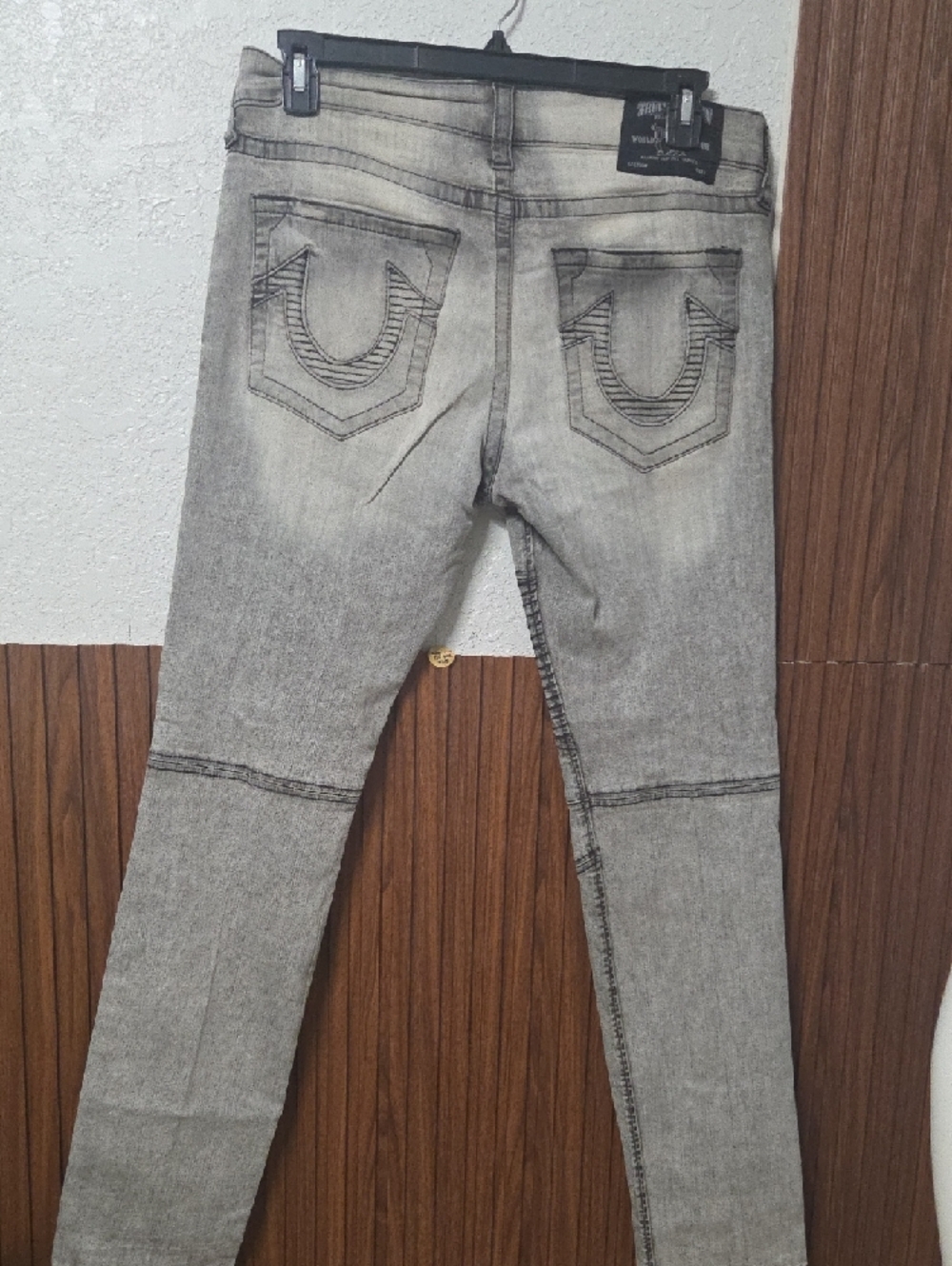 True Religion Men's Skinny Gray Biker Jeans with Distressed Accents - Picture 7 of 8